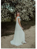 Cap Sleeves Ivory Chiffon V Back Bohemian Wedding Dress